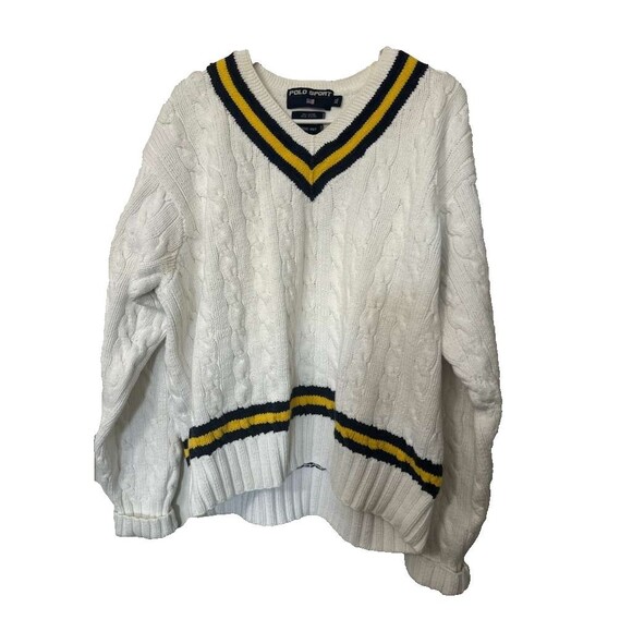 Polo Sport Ralph Lauren Hand Knit Sweater XL Men's Cotton V-Neck Vintage - Picture 1 of 6